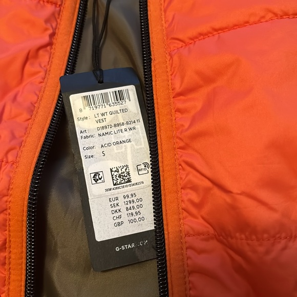 G-Star Raw Lightweight Quilted Vest | Orange | Sz S | Water Repelent - Picture 4 of 10